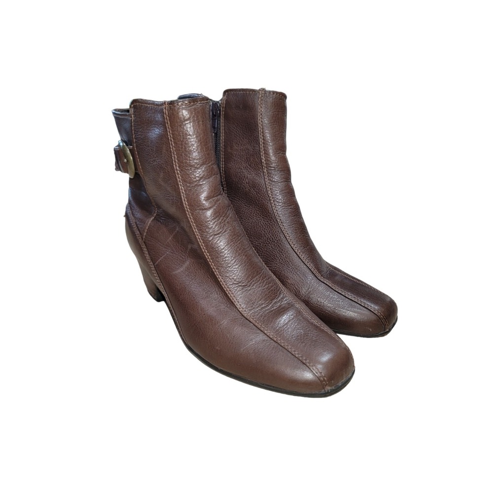 Clarks Artisan Womens Brown Leather Comfort Side Zip Boots Ankle Booties Sz 7 W